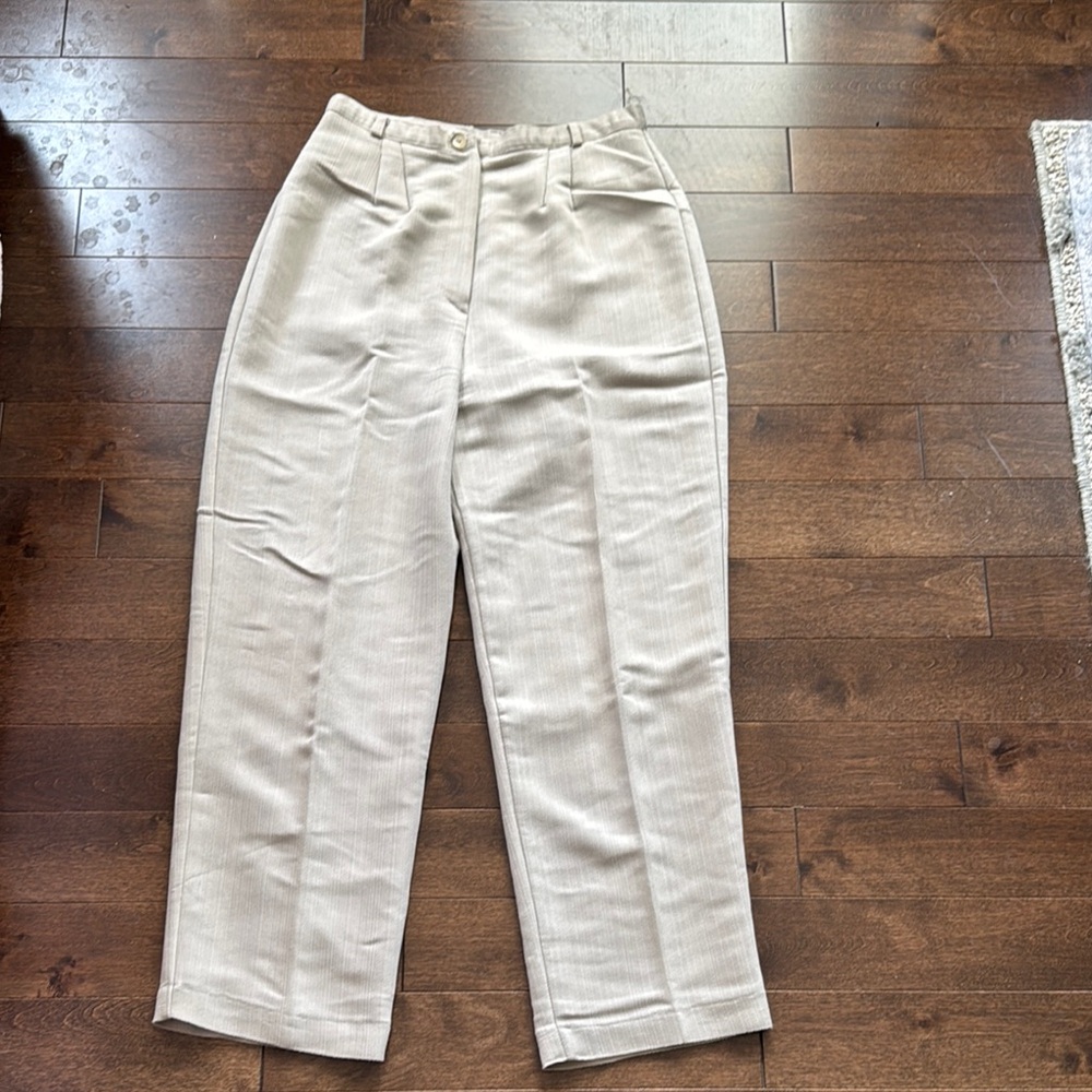 Beige Pinstripe Trousers